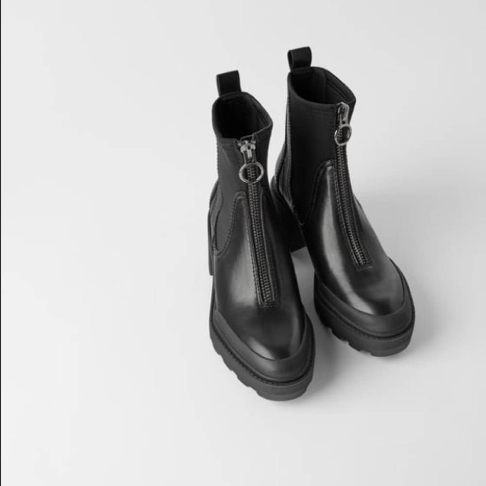 Zara Heeled Lug Sole Ankle Boots with Zip